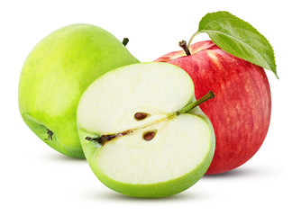 three green red apple sliced isolated on a white background