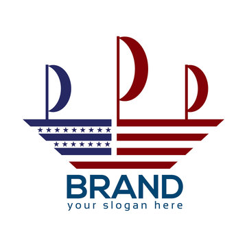 American Ship Logo. Flat design. Vector Illustration on white background