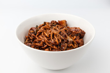 Jjajang ramen on white background