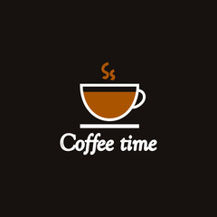 Cup with coffee, coffee time flat shape, emblem, icon, poster, restaurants, signboard cafe vector illustration
