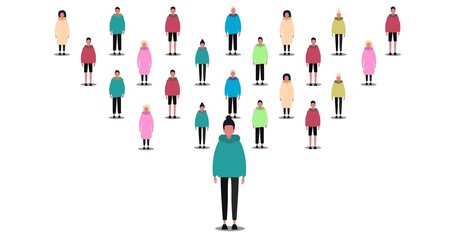 Society concept. Crowd of people on white background, isolated vector illustration in flat style. Panorama