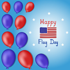 Postcard to the Flag Day of the United States of America. June 14th. Greeting card, poster or banner with balloons