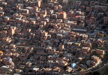 Aerial view of El Alto / La Paz, Bolivia, from the plane window