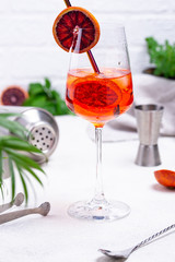 Aperol spritz cocktail with blood orange