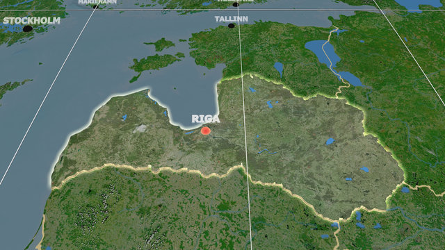 Latvia extruded and capital labelled. Satellite