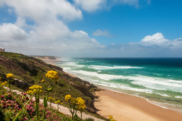 Cliff view of the beach of Foz do Arelho, Portugal
