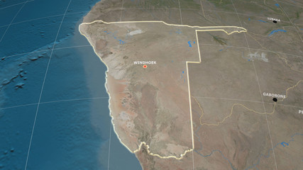 Namibia extruded and capital labelled. Satellite