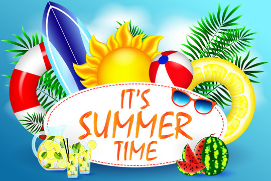 Summer time vector banner design. Summer Time Wallpaper. Happy shiny Day. Modern vector Lettering. Fashionable styling.