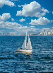 Fototapeta premium Żaglówka u wybrzeży Fort Lauderdale w tle