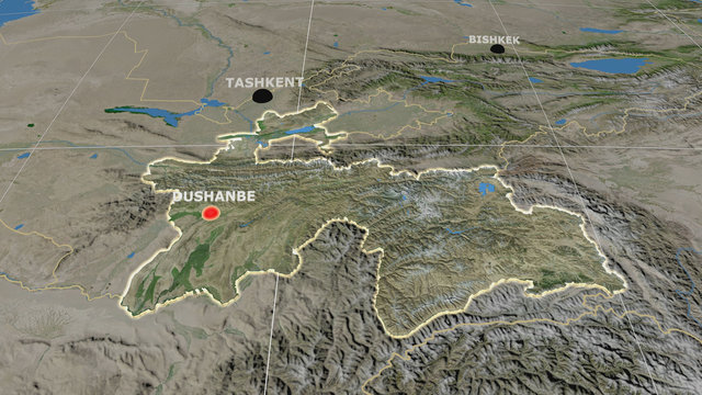 Tajikistan extruded and capital labelled. Satellite