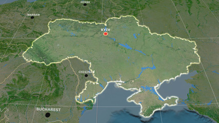 Ukraine extruded and capital labelled. Satellite