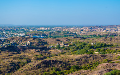 Fototapeta na wymiar Jodhpur city aerial view from top of Mehrangarh or Mehran Fort 