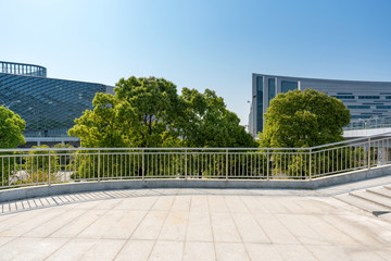 City square platform and panoramic view of the city