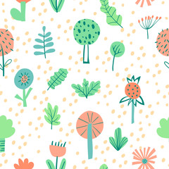 seamless pattern with hand drawn flowers