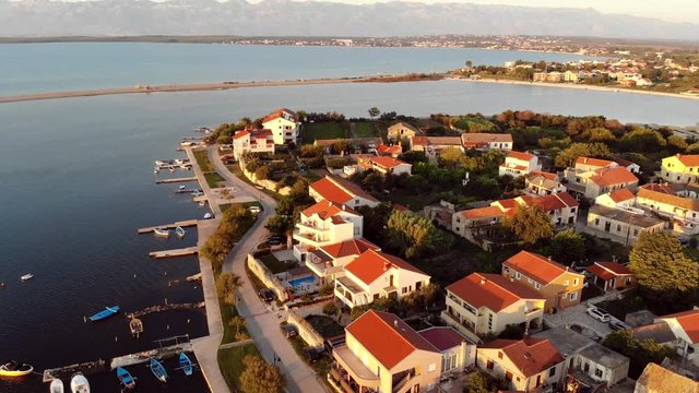 Aerial View Of A European Town By The Sea Lagoon (Nin, Croatia)