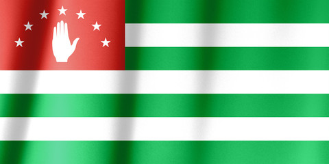 Realistic flag of Abkhazia on the wavy surface of fabric.