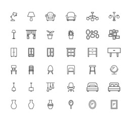 set of home furniture isolated vector icon. linear style flat icons