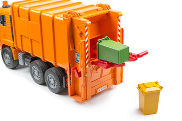 toy garbage truck with garbage containers