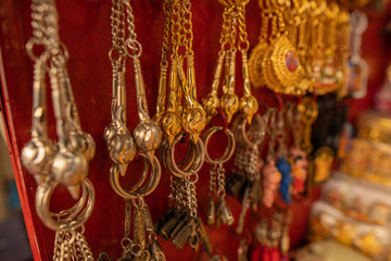 Fototapeta na wymiar street key chains in india tirumala