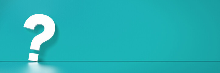 question mark in front of a red color wall background. Business support concept - 3D Rendering.