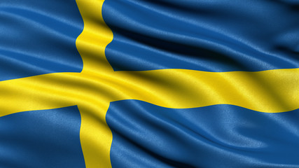 3D illustration of the flag of Sweden waving in the wind.