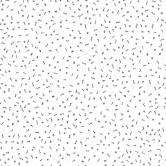 Memphis style doodle vector pattern with different hand drawn shapes. Seamless background with black geometric lines, circles, triangles on white. Monochrome Memphis hipster style illustration.