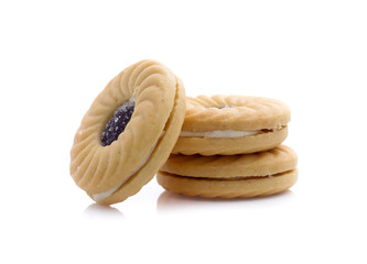 Jam sandwich biscuit from above isolated on white