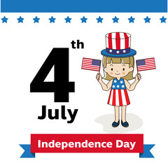 Girl with united states flag cartoon, 4th of July