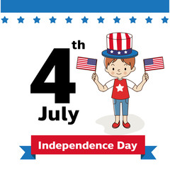 Boy with united states flag cartoon, 4th of July