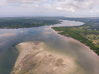 Uninhabited Tropical Islands in Indian Ocean. Aerial view of Pemba Island, Zanzibar. Tanzania. Africa