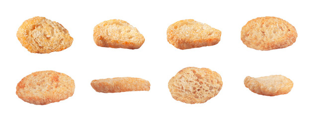 Set of dry bread crumbs isolated on white background