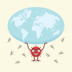 Coronavirus lifting up earth planet and falling down people concept. Covid-19 coronavirus created worldwide health emergency. Stick figure people Falling down.