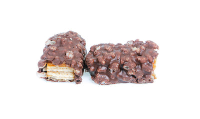 Closeup of chocolate bar isolated on white