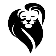 african lion with beautiful mane head portrait - wild animal black and white vector outline