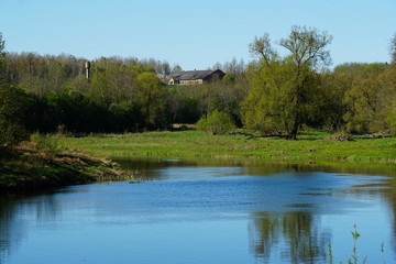 Fototapeta na wymiar River Memele near Kurmene in spring on a sunny day, Latvia