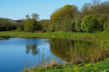 River Memele near Kurmene in spring on a sunny day, Latvia