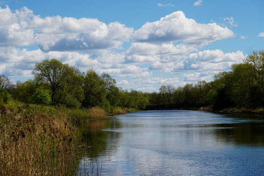 River Memele near Kurmene in spring on a sunny day, Latvia