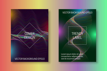 Vibrant cover template with swirling abstraction of dots and lines. Futuristic colorful brochures or packaging backgrounds design.