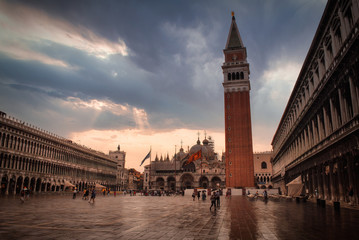 Fototapeta na wymiar San Marco square in Venice after the rain