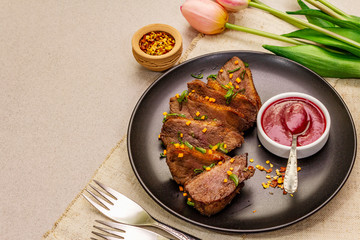 Roast and braised duck breast with sweet and sour berry sauce