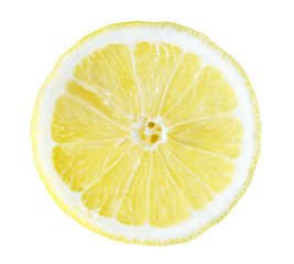 isolated closeup of a slice of lemon on a white background