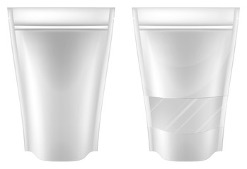 White plastic bag package with clear window and without it. Vector illustration.