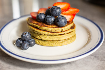 Protein Pancakes - Matcha with Fruit on Top