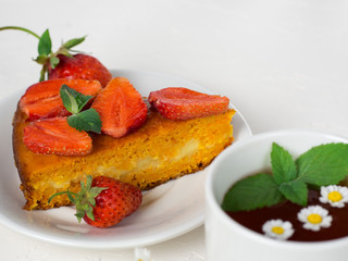 summer Breakfast carrot cake with strawberries
