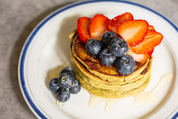 Protein Pancakes - Matcha with Fruit on Top