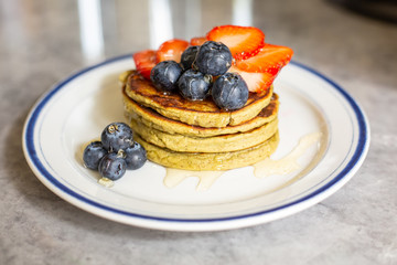 Protein Pancakes - Matcha with Fruit on Top