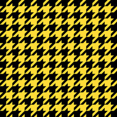 Goose foot. Pattern of crow's feet in black and yellow cage. Glen plaid. Houndstooth tartan tweed. Dogs tooth. Scottish checkered background. Seamless fabric texture. Vector illustration