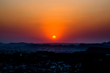 Sunset at Jodhpur city  aerial view from top of Mehrangarh or Mehran Fort
