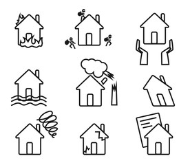 House and various problems on a white background. Property insurance. Vector illustration.