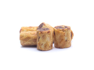 sweet dessert chocolate biscuit roll isolated on white background